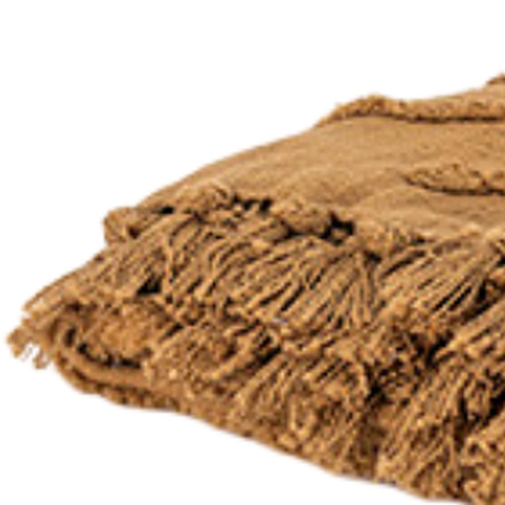 50" X 50" Camel Floral Cotton Woven Throw Blanket
