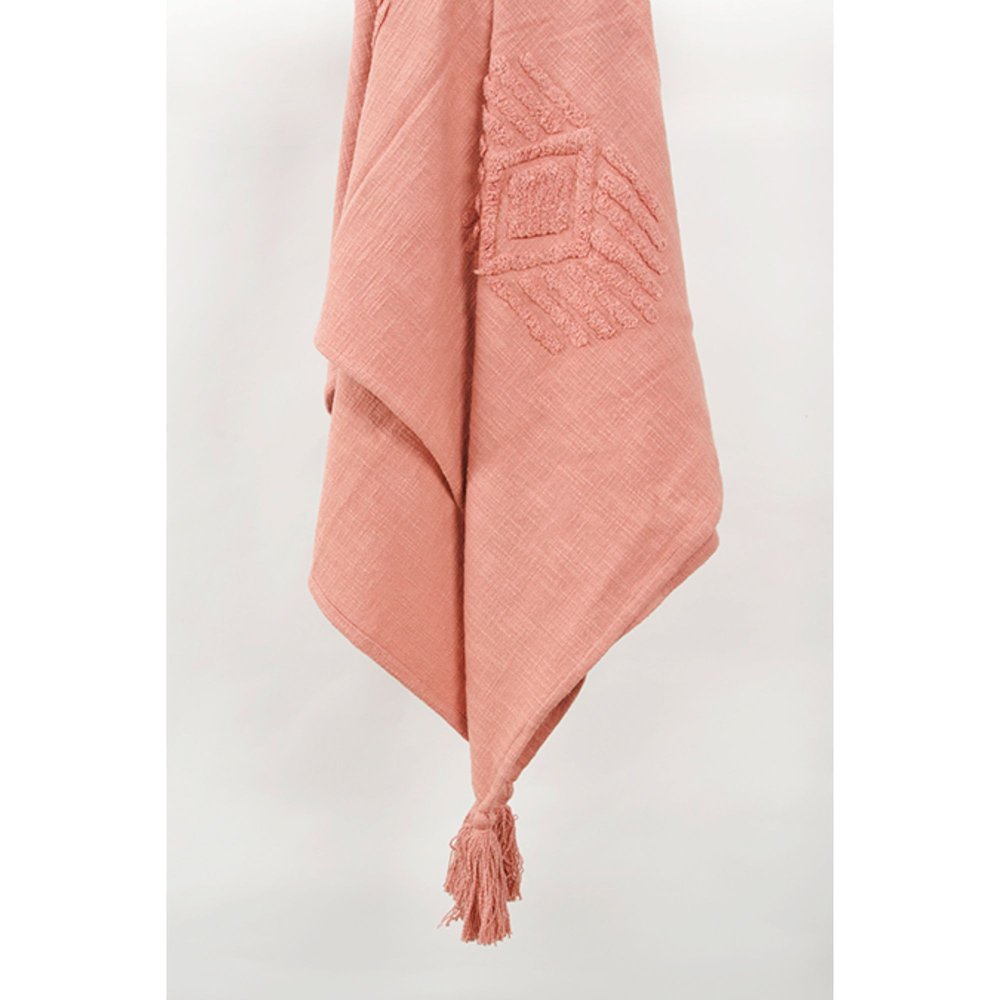 50" X 60" Coral Cotton Woven Ikat Throw Blanket with Tassels