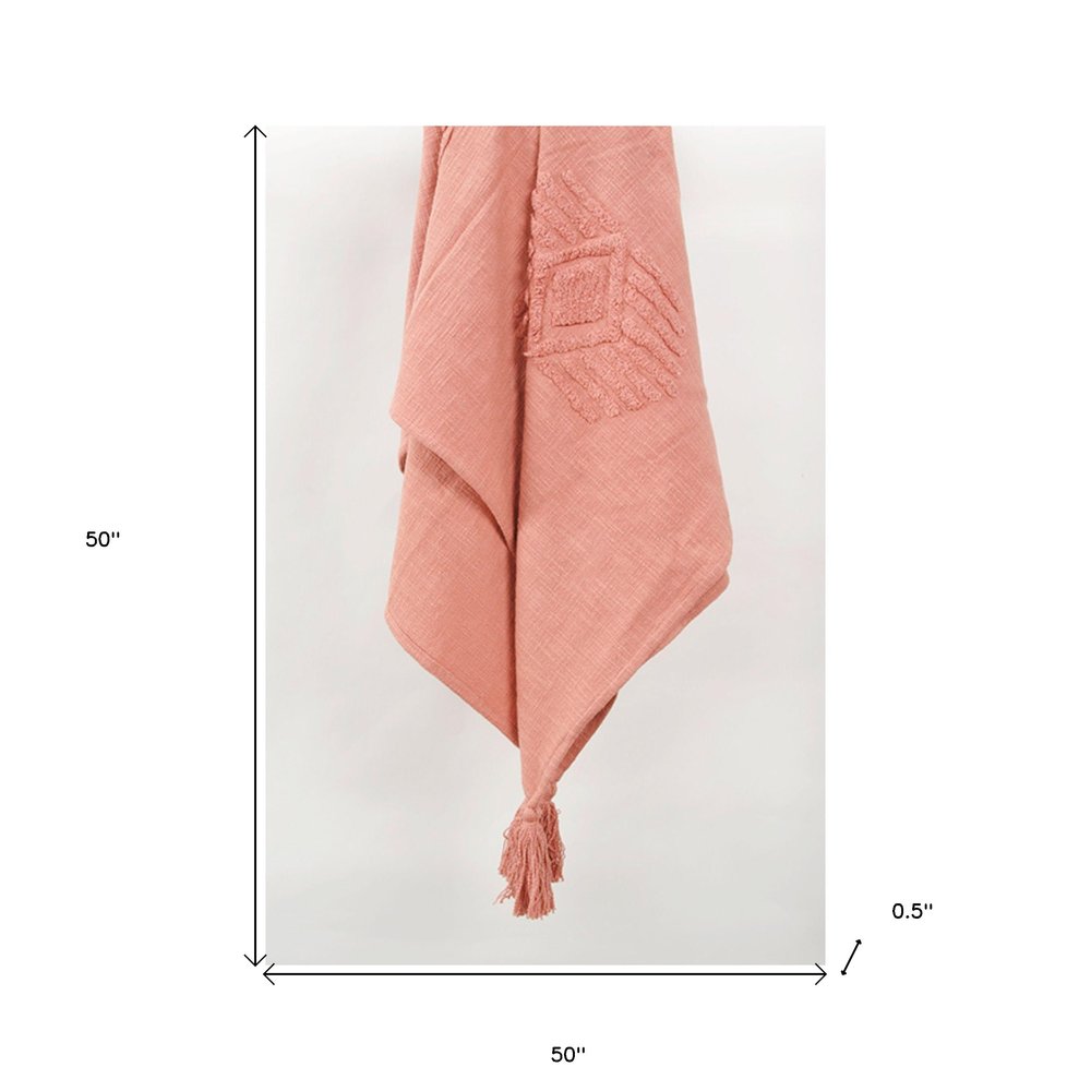 50" X 60" Coral Cotton Woven Ikat Throw Blanket with Tassels