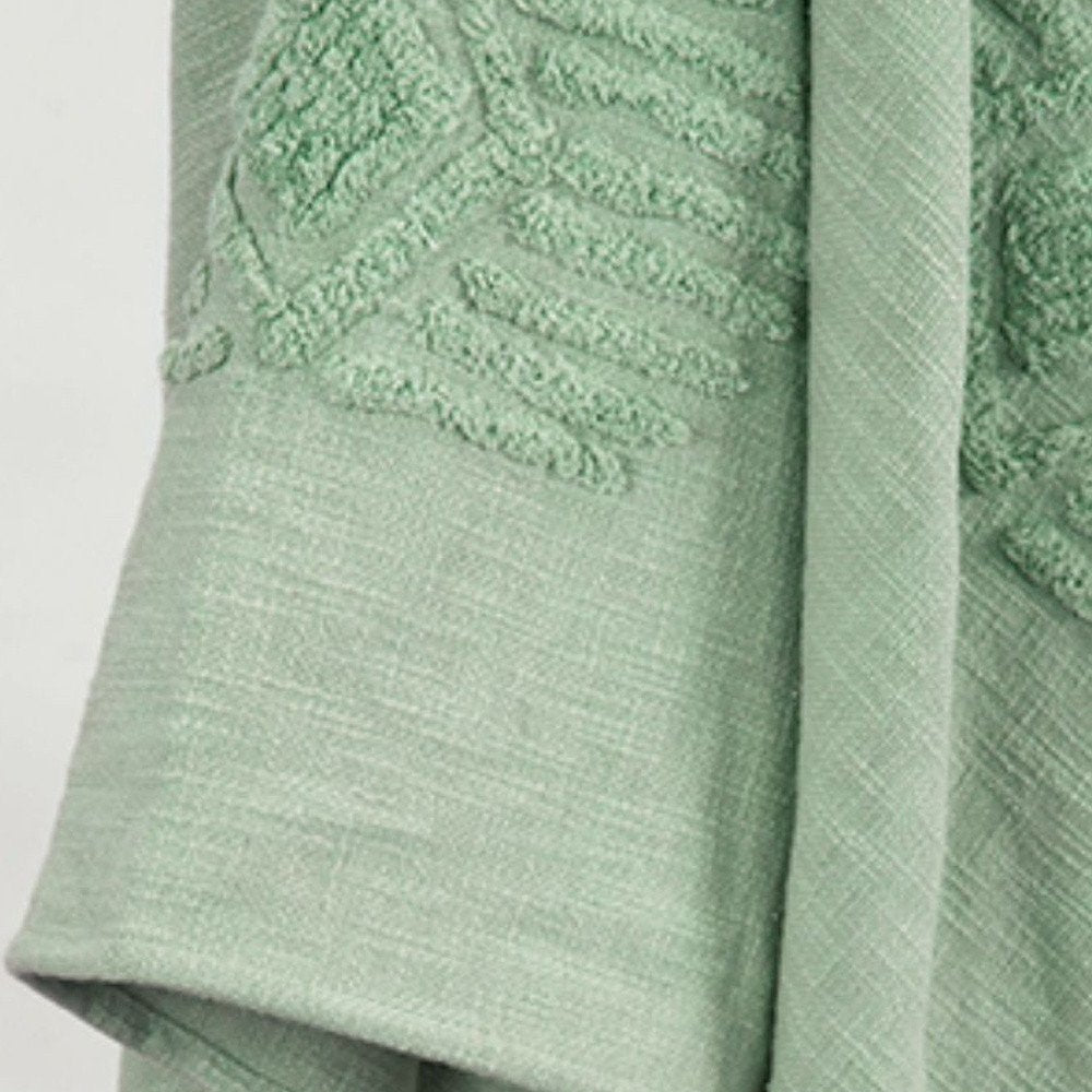 50" X 60" Green Cotton Woven Ikat Throw Blanket with Tassels