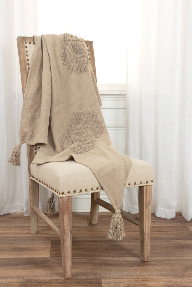 50" X 60" Brown Cotton Woven Ikat Throw Blanket with Tassels