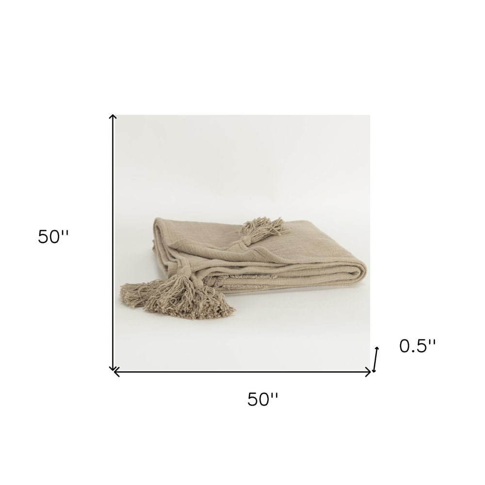 50" X 60" Brown Cotton Woven Ikat Throw Blanket with Tassels