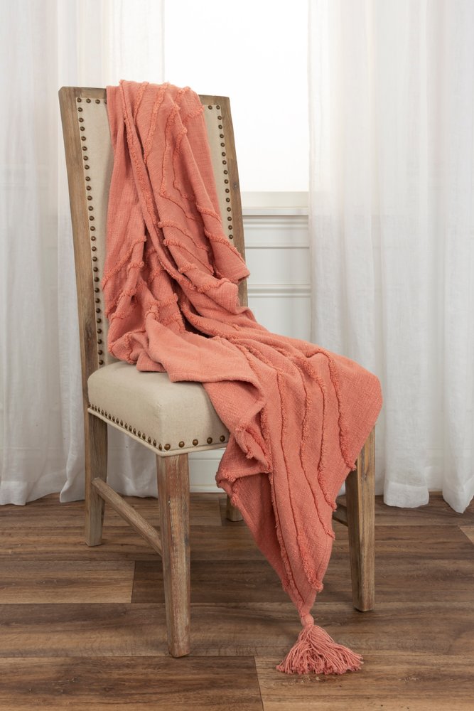 50" X 60" Coral Cotton Woven Geometric Throw Blanket with Tassels