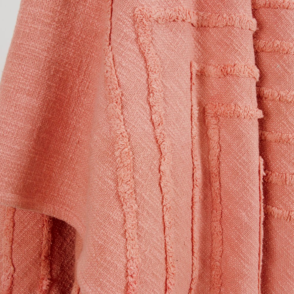 50" X 60" Coral Cotton Woven Geometric Throw Blanket with Tassels