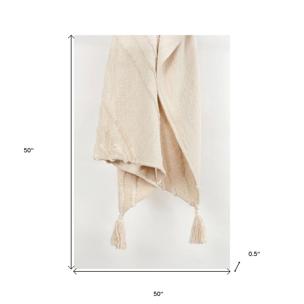 50" X 60" Natural Cotton Woven Geometric Throw Blanket with Tassels