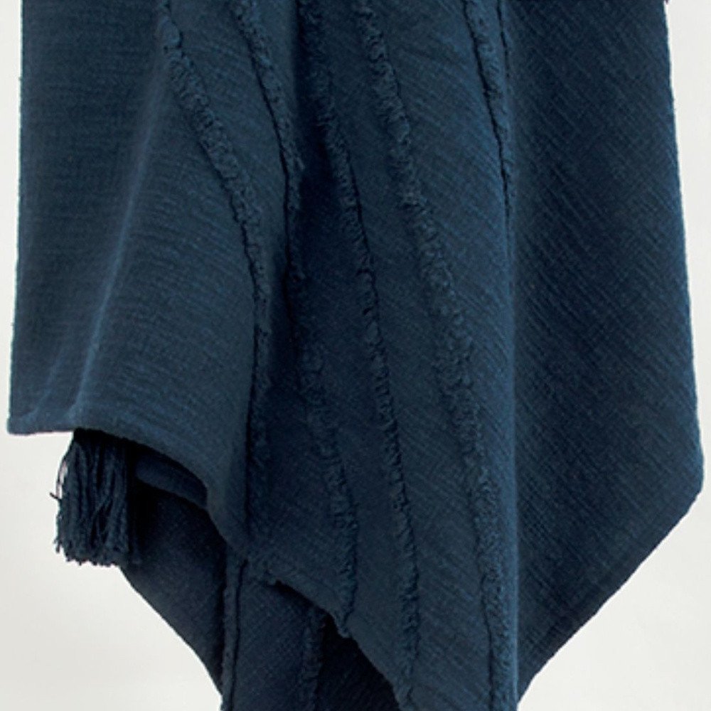 50" X 60" Blue Cotton Woven Geometric Throw Blanket with Tassels
