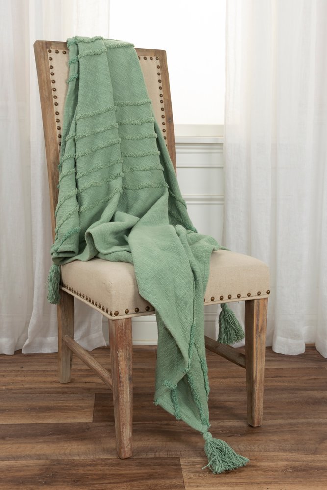 50" X 60" Green Cotton Woven Geometric Throw Blanket with Tassels