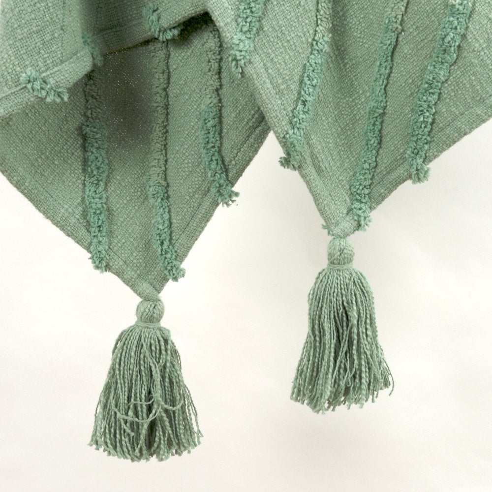 50" X 60" Green Cotton Woven Geometric Throw Blanket with Tassels