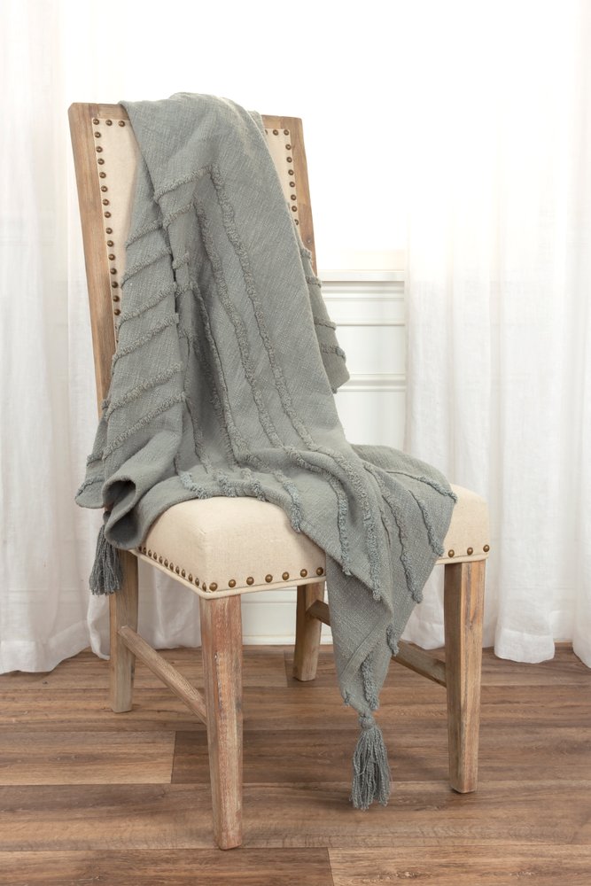 50" X 60" Gray Cotton Woven Geometric Throw Blanket with Tassels