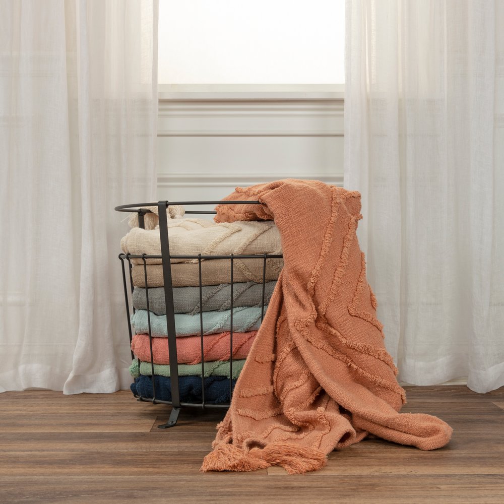 50" X 60" Gray Cotton Woven Geometric Throw Blanket with Tassels