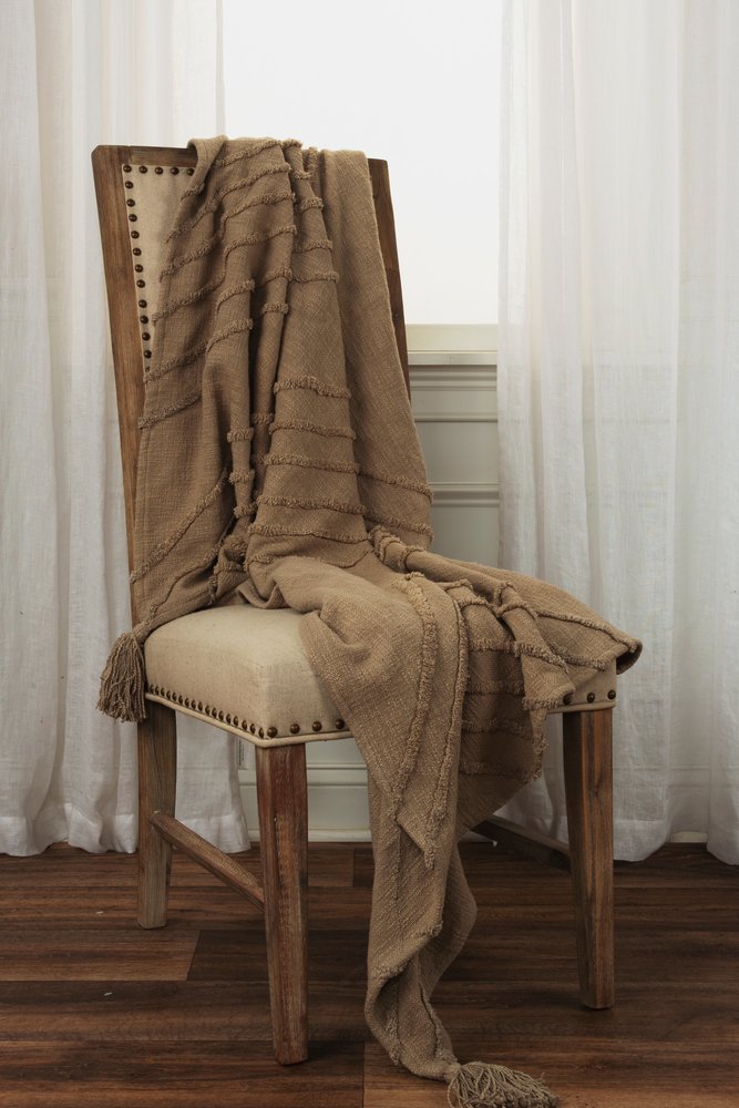 50" X 60" Brown Cotton Woven Geometric Throw Blanket with Tassels