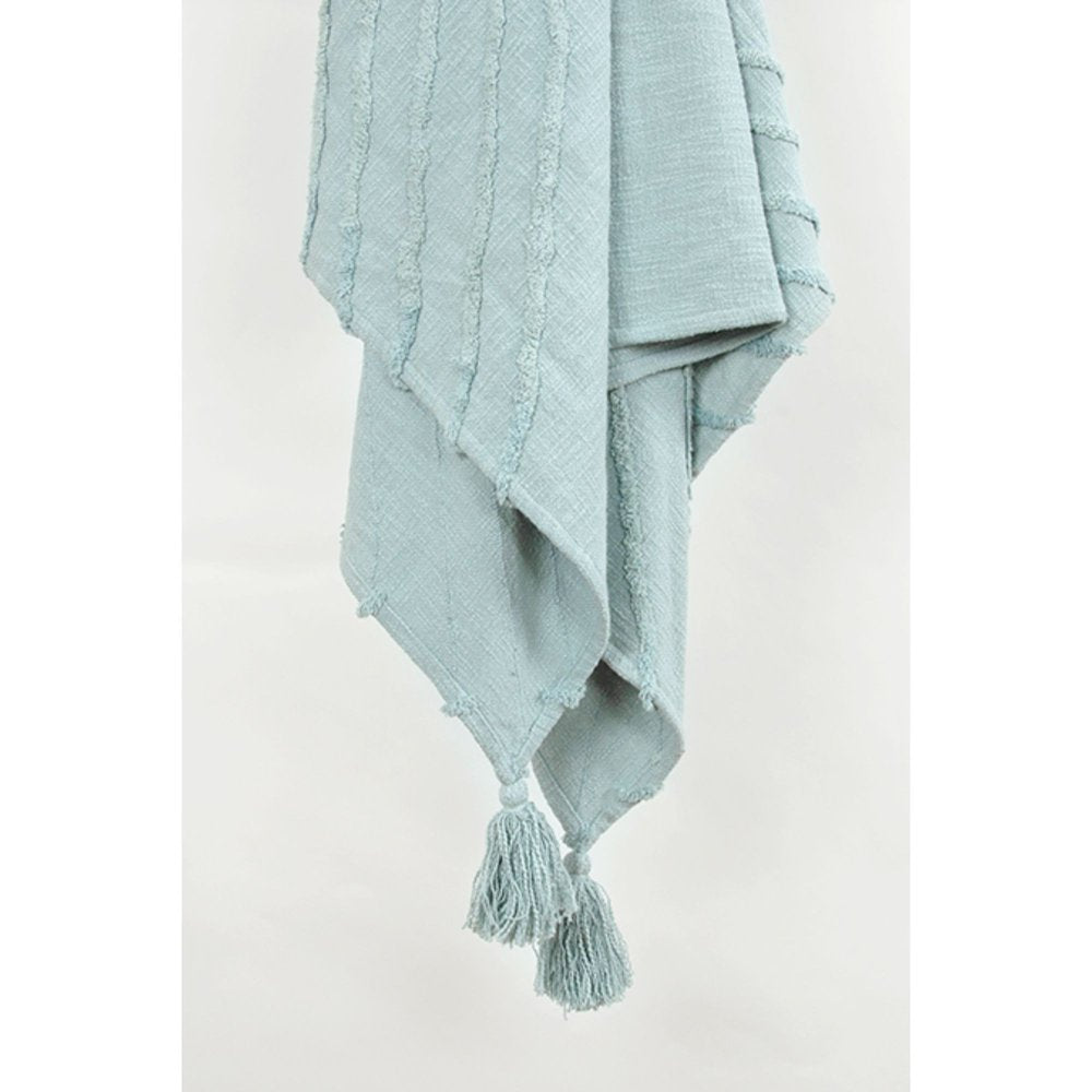 50" X 60" Aqua Cotton Woven Geometric Throw Blanket with Tassels
