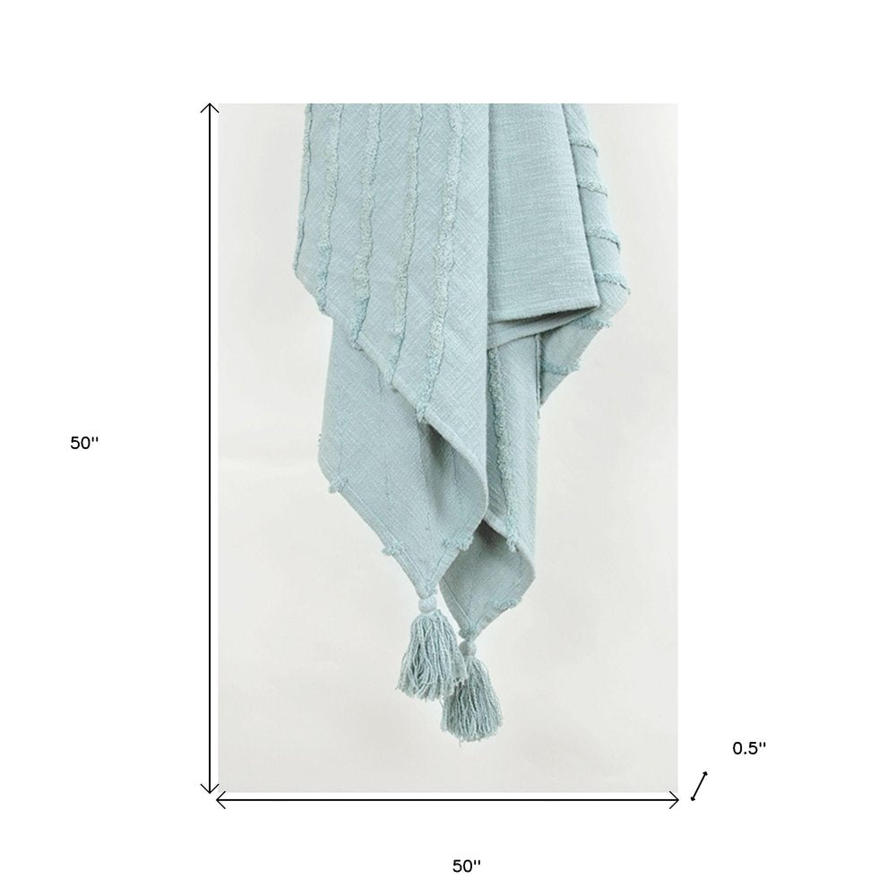 50" X 60" Aqua Cotton Woven Geometric Throw Blanket with Tassels