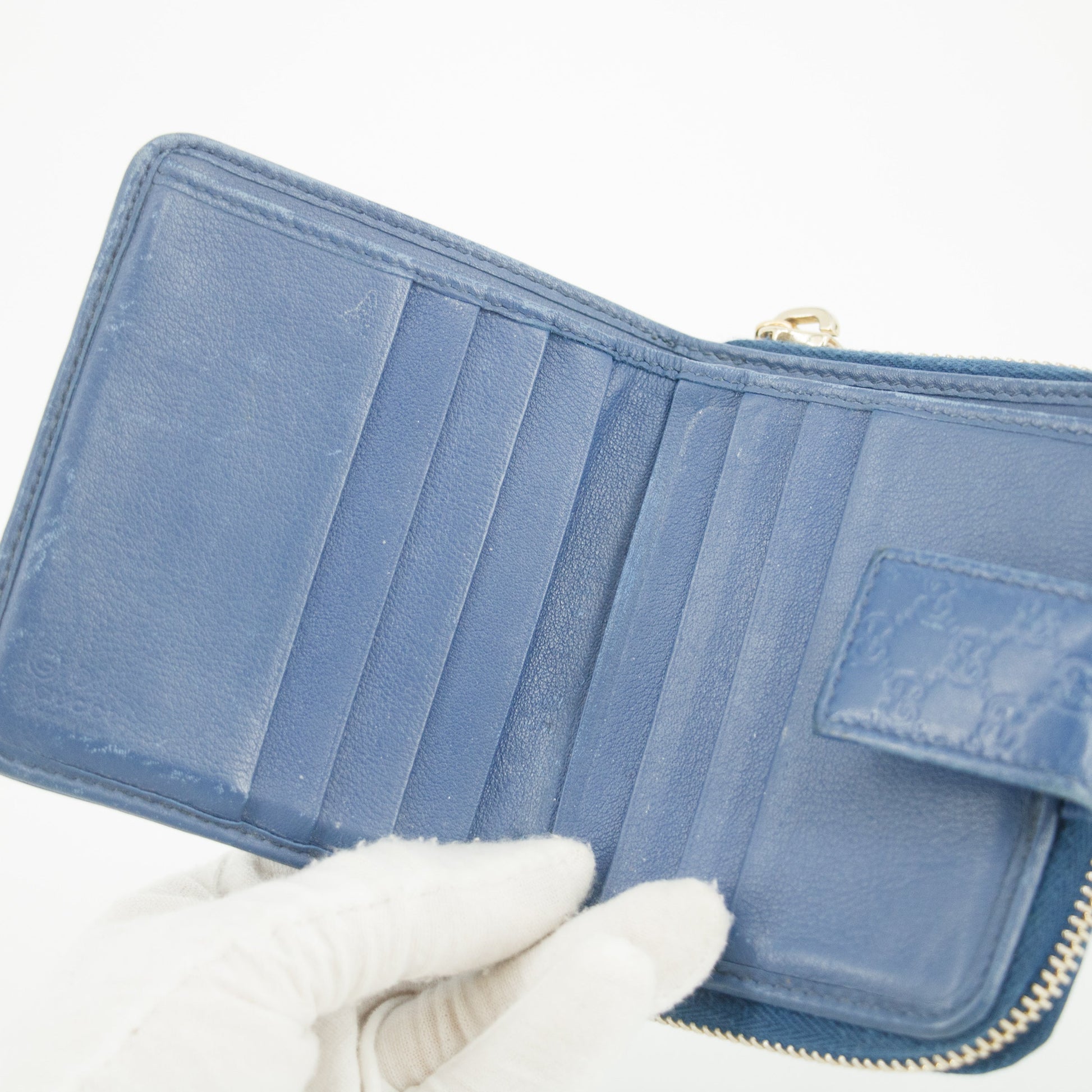 Gucci Micro Guccissima Blue Zip Around Compact Wallet #5188