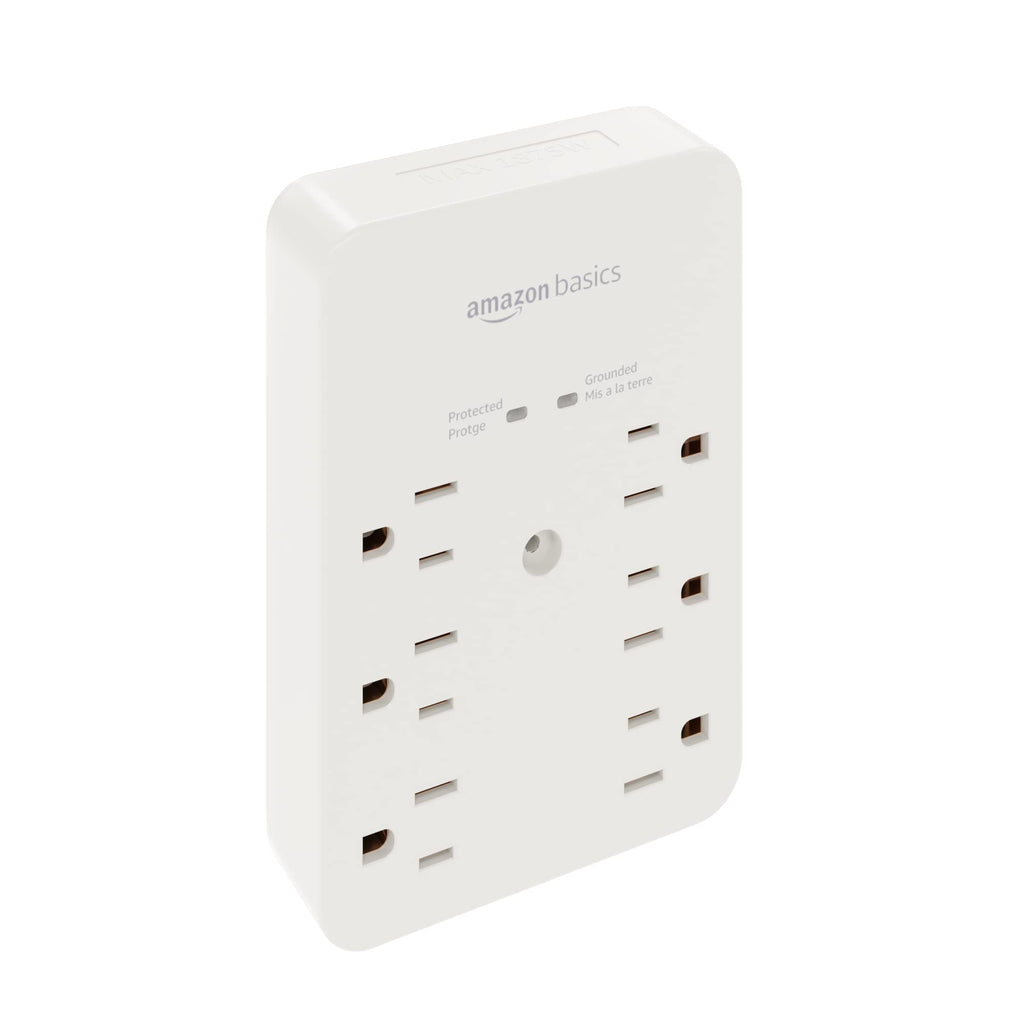 6 Outlet Rectangle Wall-Mount Surge Protector, 1080 Joules, White