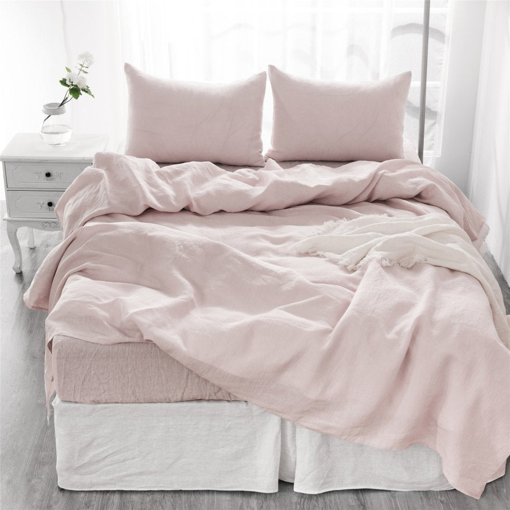 Four Piece Light Pink Linen Twin Sheet Set