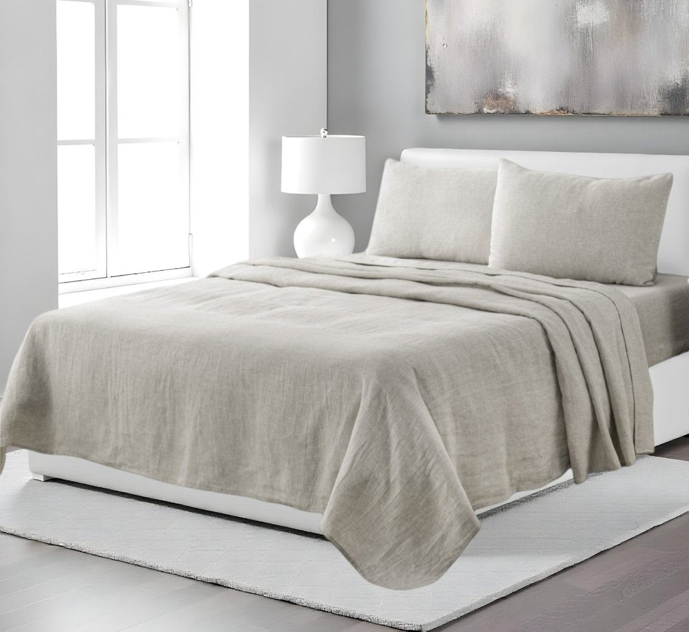 Four Piece Light Pink Linen Twin Sheet Set