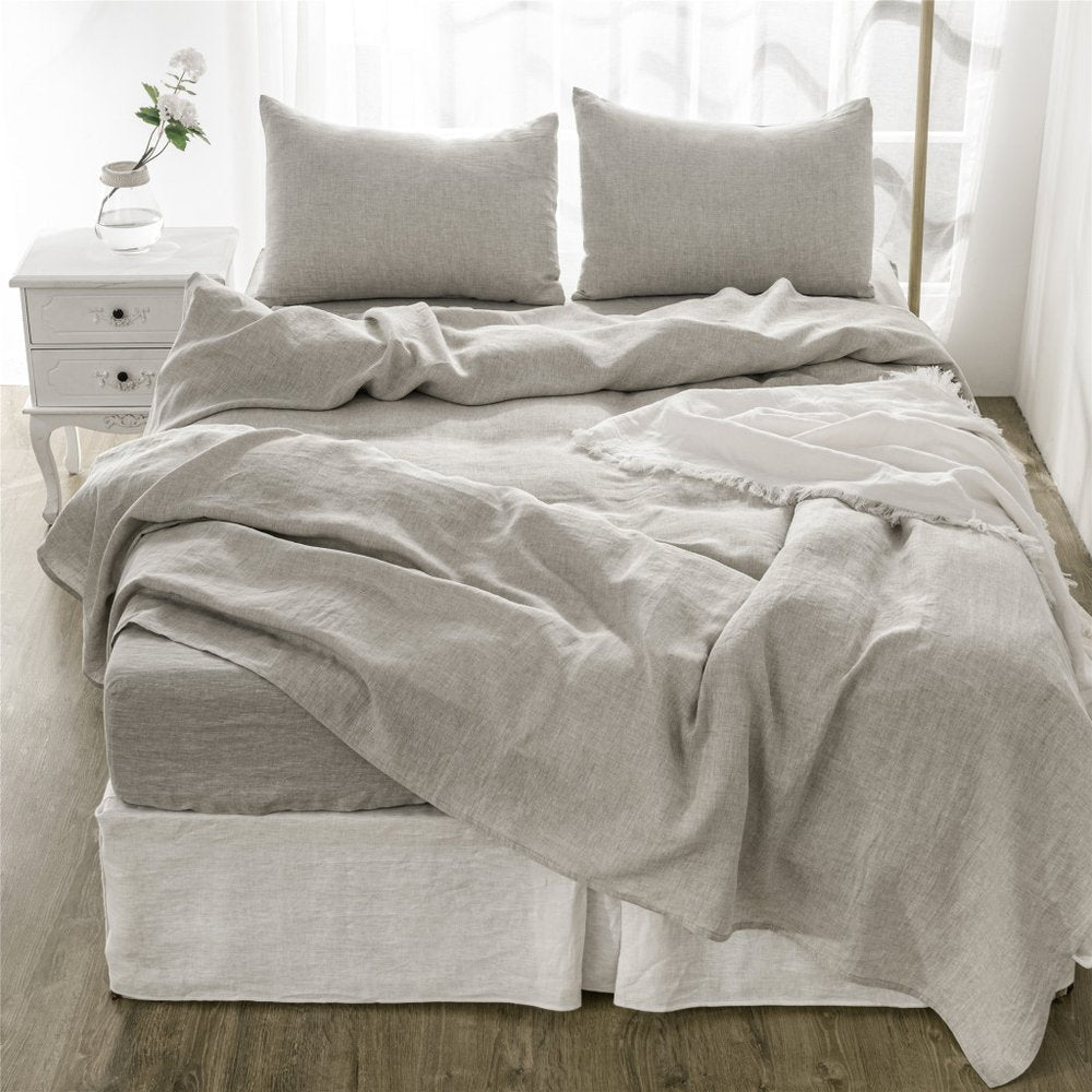 Four Piece Light Gray Linen King Sheet Set