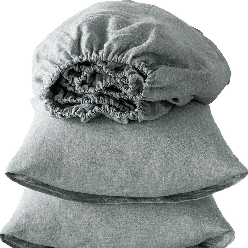 Four Piece Light Gray Linen King Sheet Set