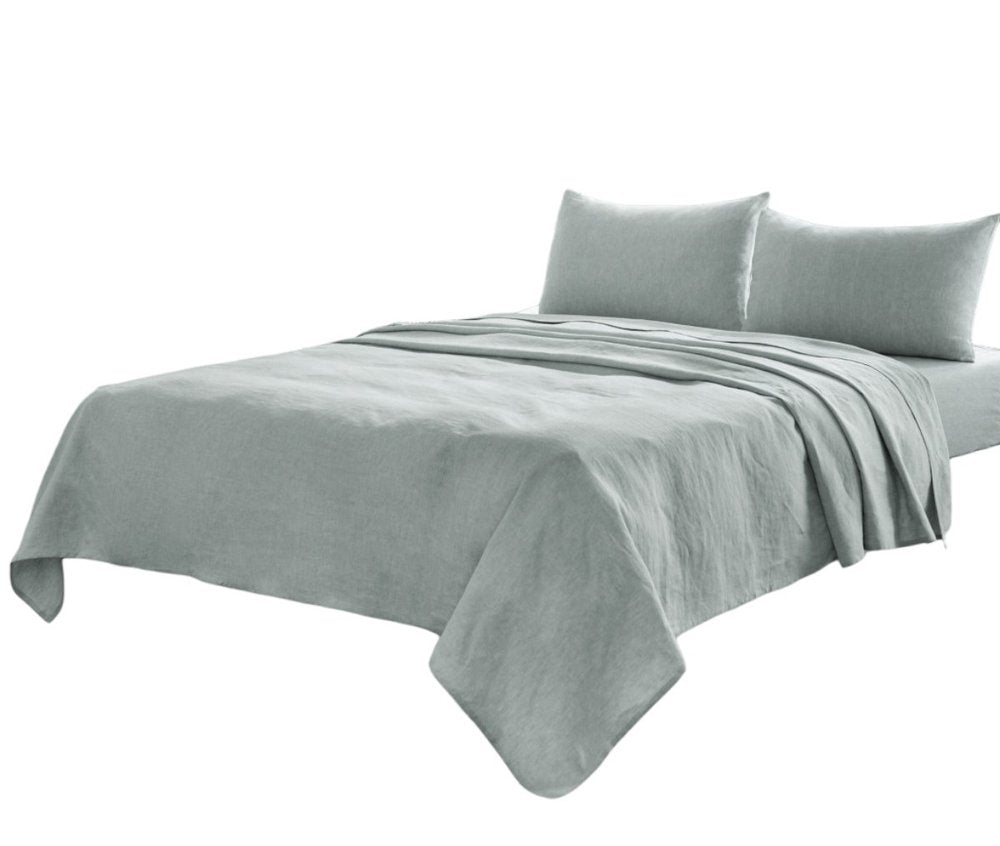 Four Piece Light Gray Linen King Sheet Set