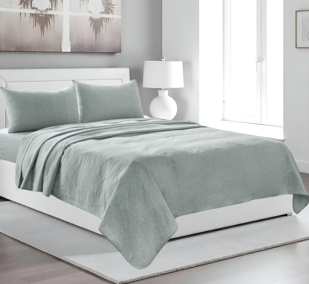 Four Piece Light Gray Linen King Sheet Set