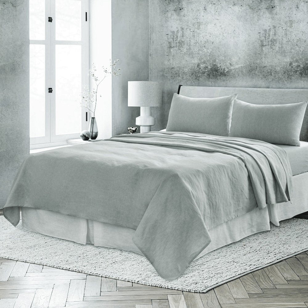Four Piece Light Gray Linen King Sheet Set