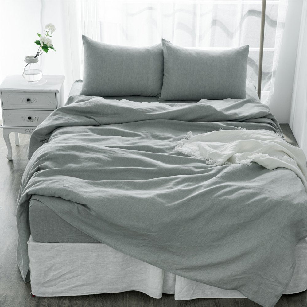 Four Piece Light Gray Linen King Sheet Set