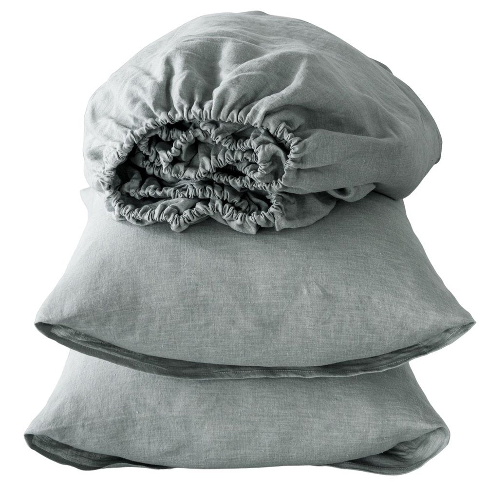 Four Piece Light Gray Linen King Sheet Set