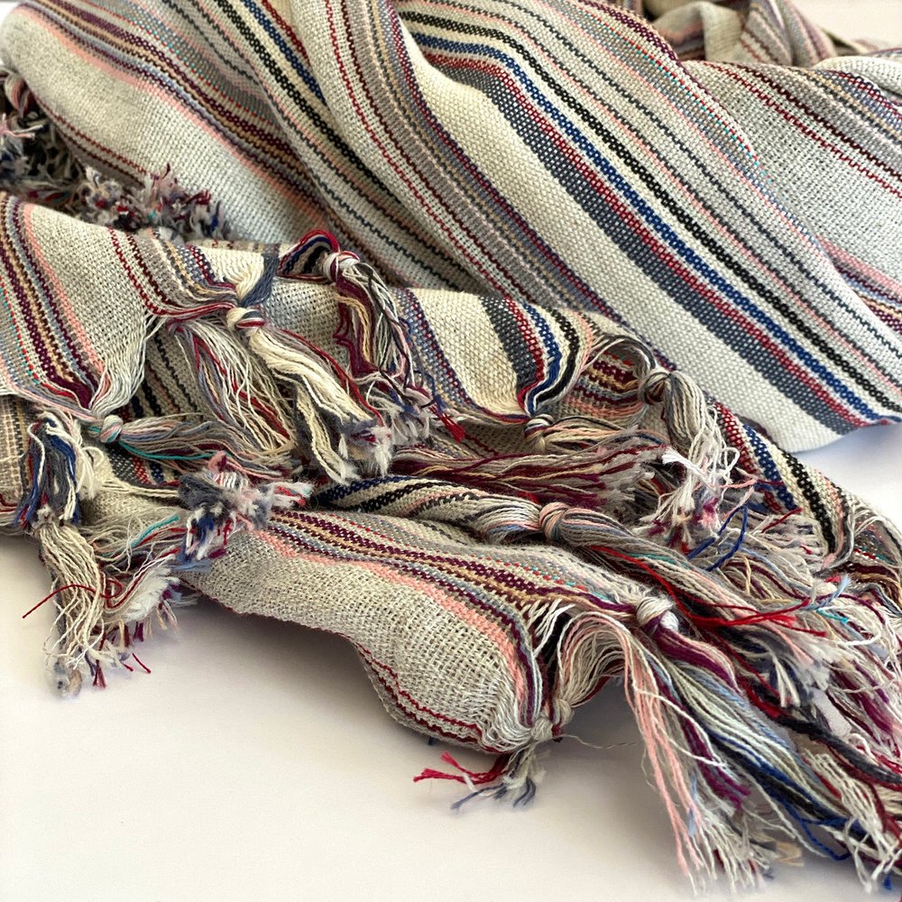 39" X 71" Gray Cotton Plain Weave Striped Turkish Towel Throw Blanket with Tassels