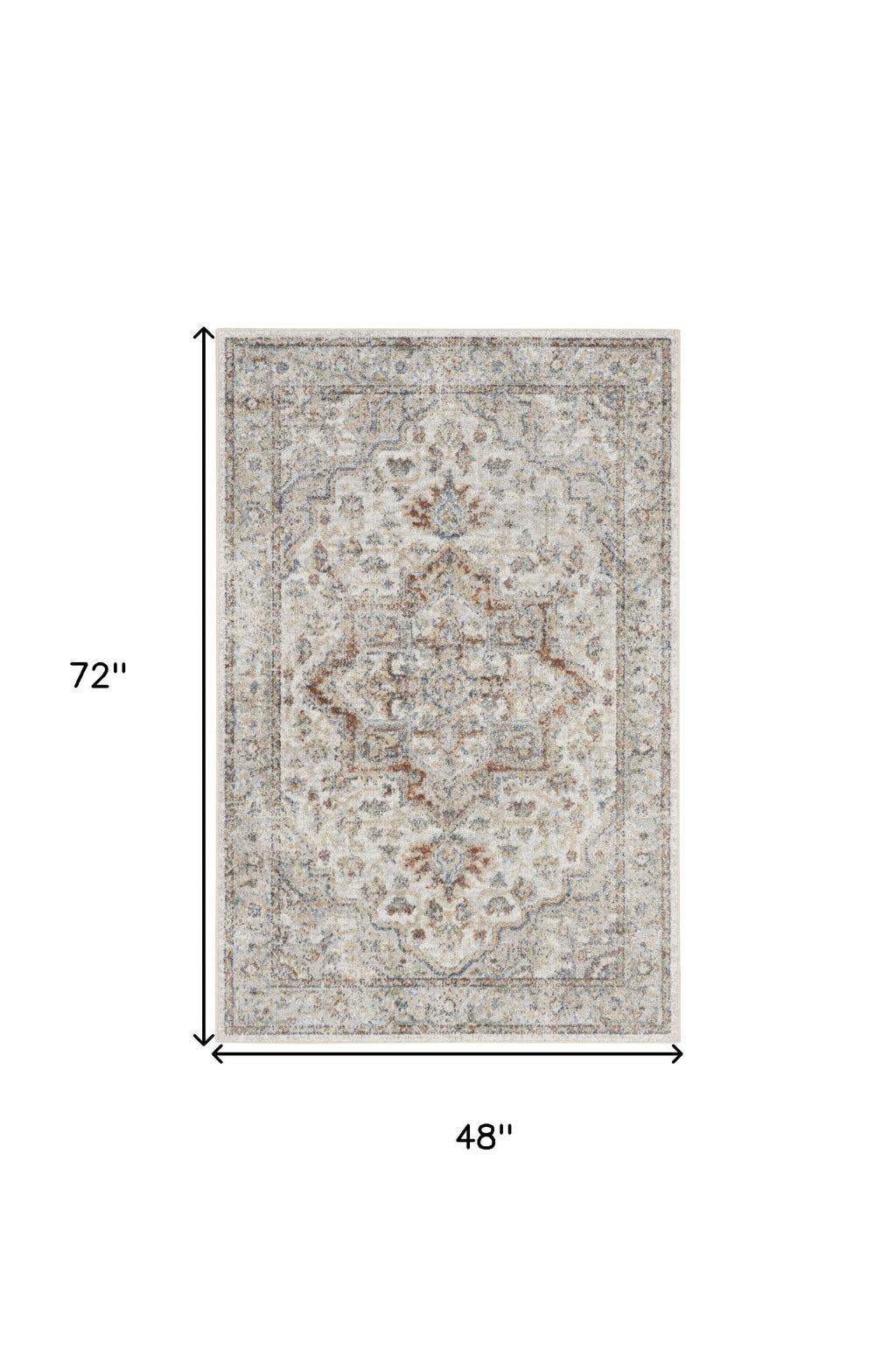 4' X 6' Gray Oriental Power Loom Washable Area Rug