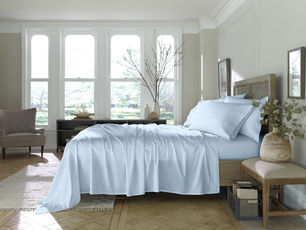 Six Piece Powder Blue Tencel Lyocell Queen Sheet Set