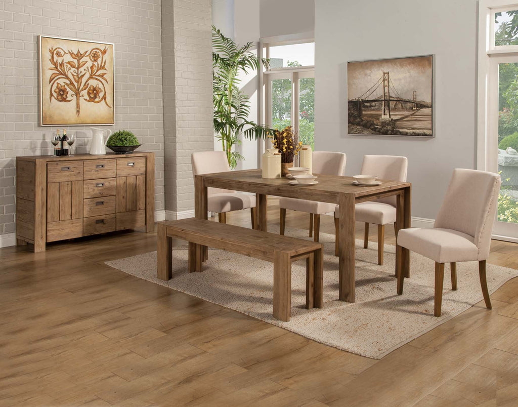 58" Natural Distressed Solid Wood Dining Bench