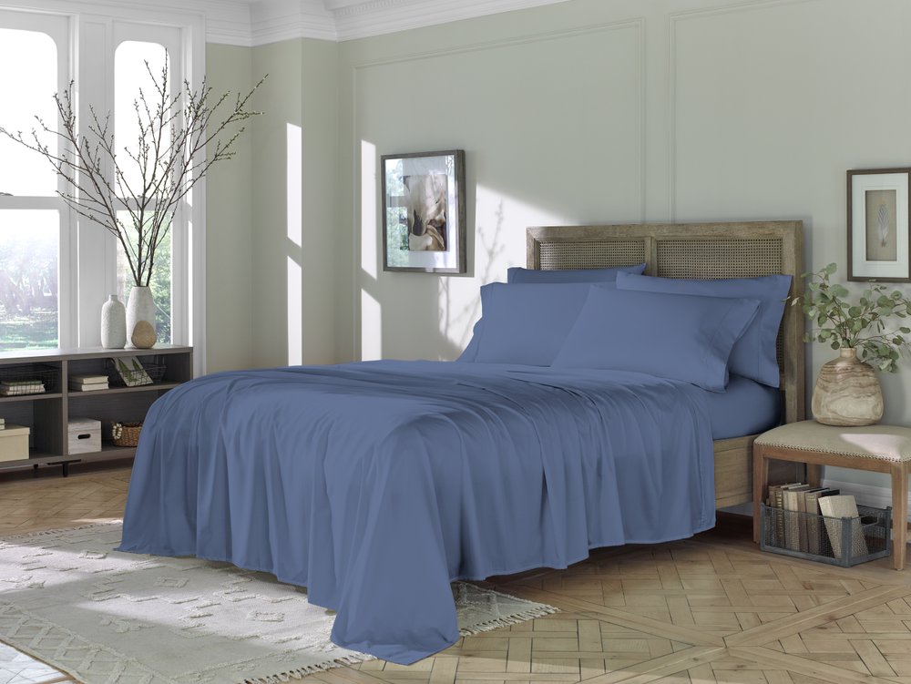 Six Piece Blue Tencel Lyocell King Sheet Set