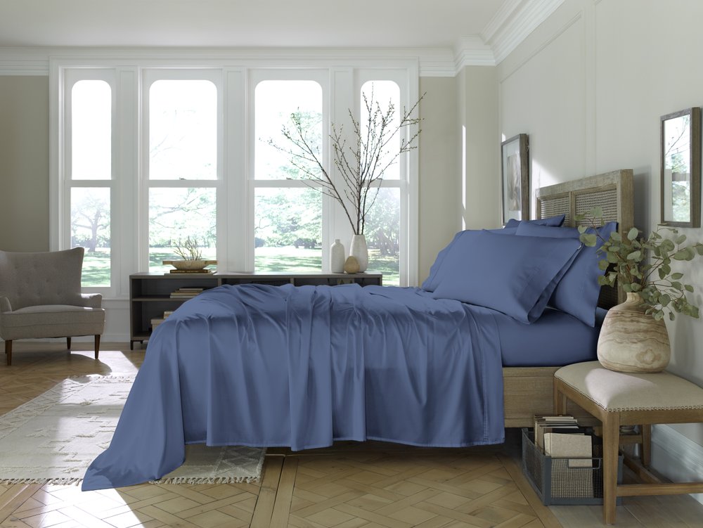 Six Piece Blue Tencel Lyocell King Sheet Set