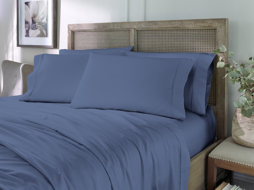 Six Piece Blue Tencel Lyocell Queen Sheet Set
