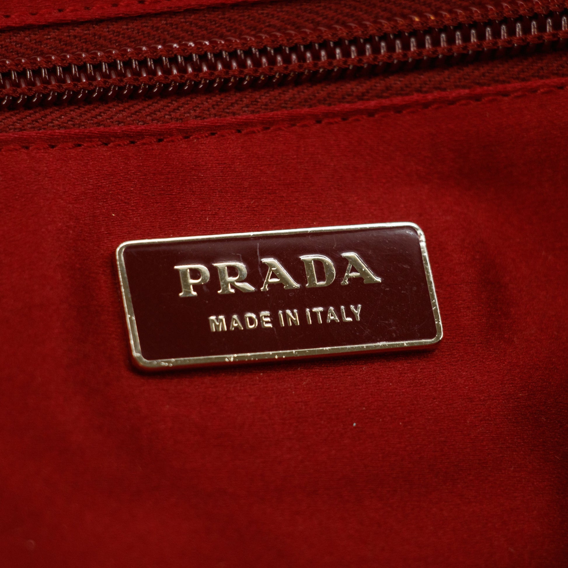 Prada Red Leather x Beige Canvas Shoulder Bag #5242