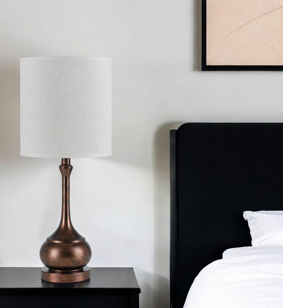 25" Rust Metal Round Table Lamp With White Drum Shade