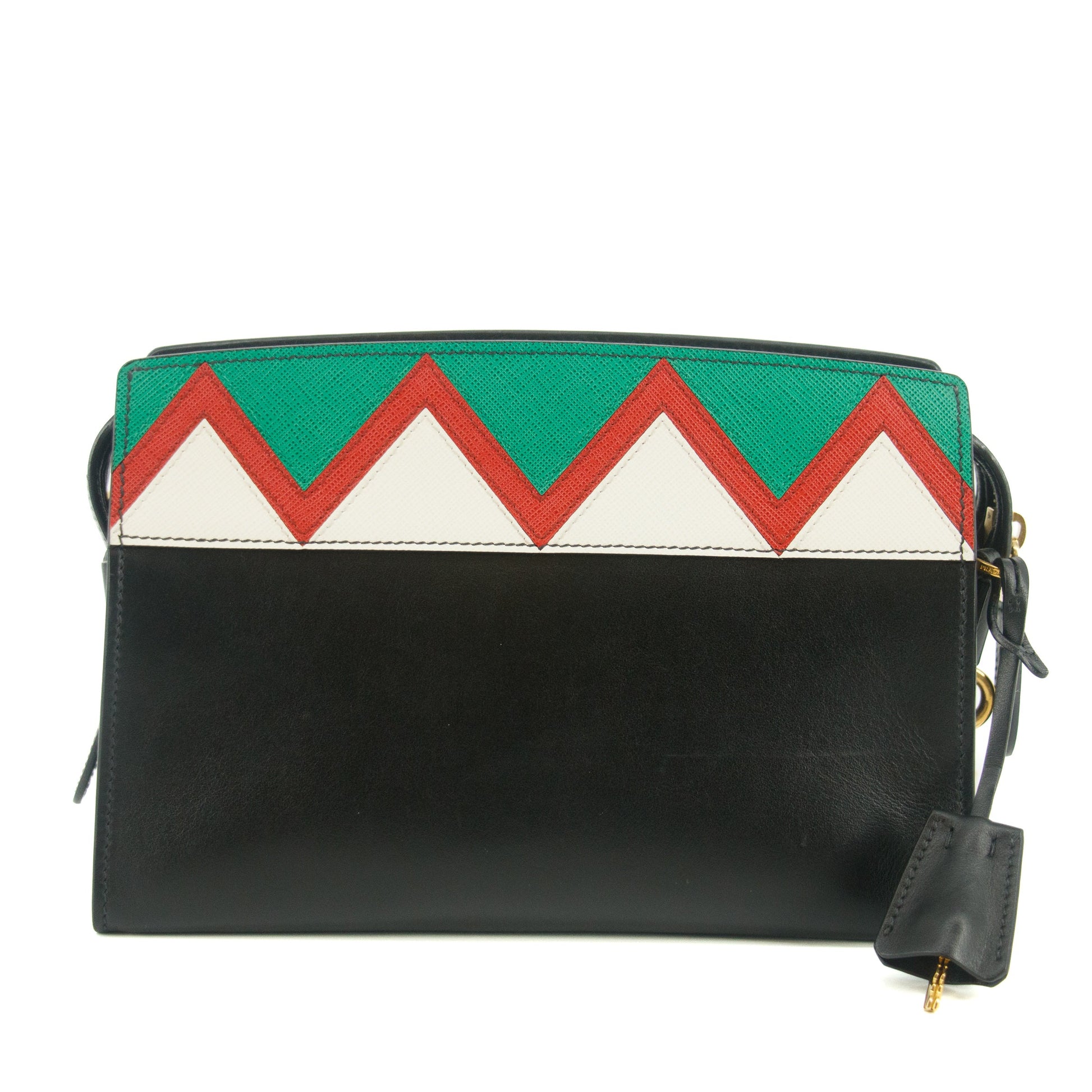 Prada City Calf Saffiano Esplanade Crossbody Bag Black Rosso #5269