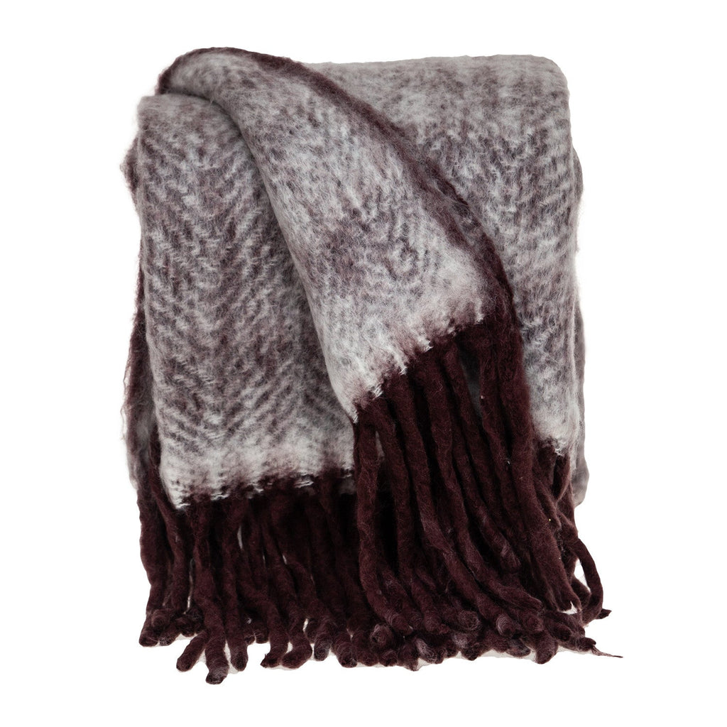 52" X 67" Dark Purple Woven Wool Blend Chevron Throw Blanket with Fringe