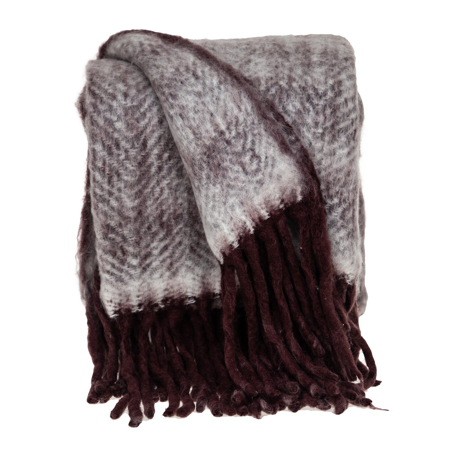 52" X 67" Dark Purple Woven Wool Blend Chevron Throw Blanket with Fringe