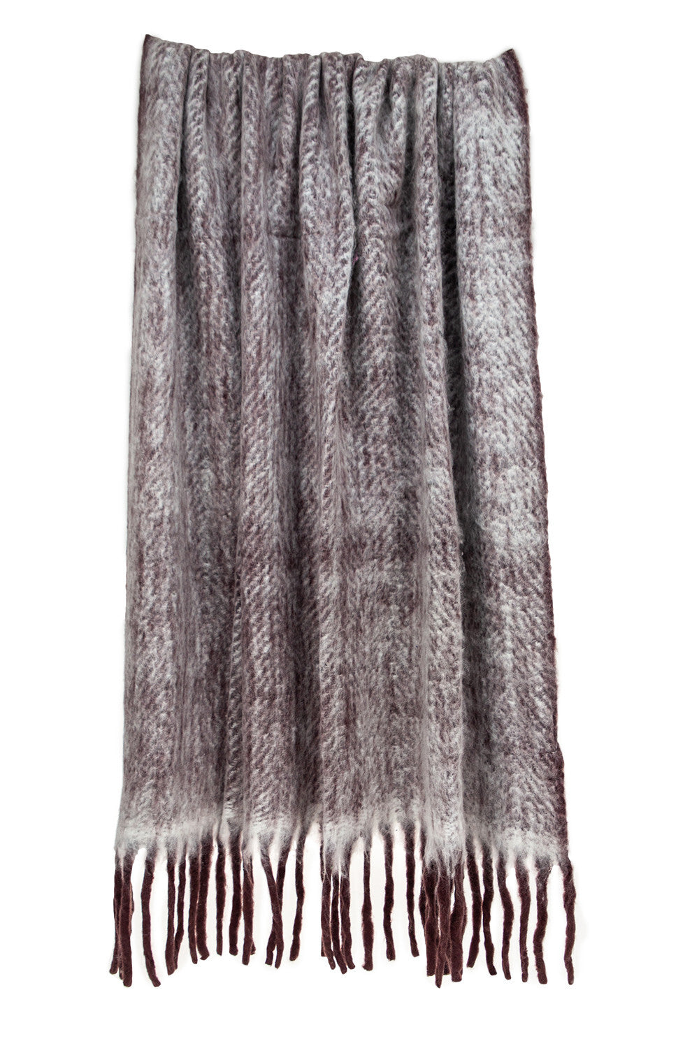 52" X 67" Dark Purple Woven Wool Blend Chevron Throw Blanket with Fringe