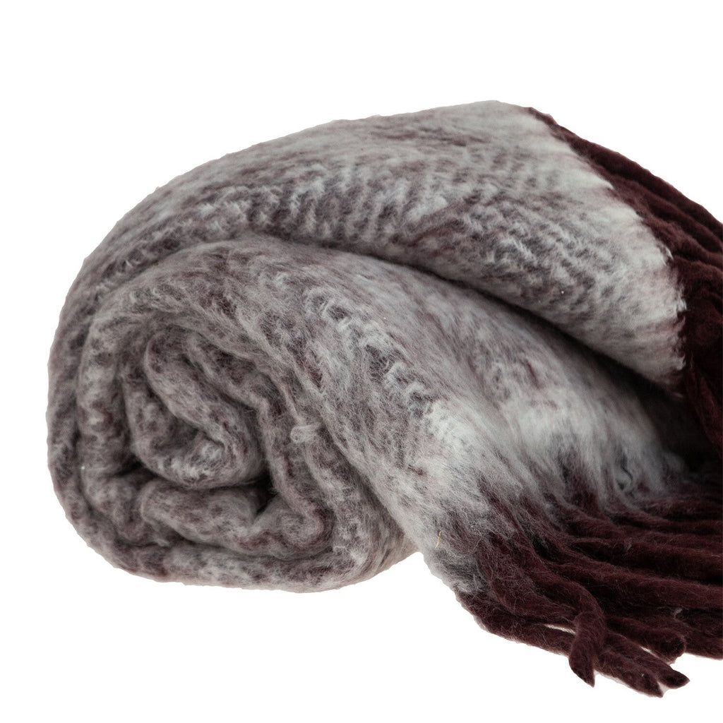 52" X 67" Dark Purple Woven Wool Blend Chevron Throw Blanket with Fringe