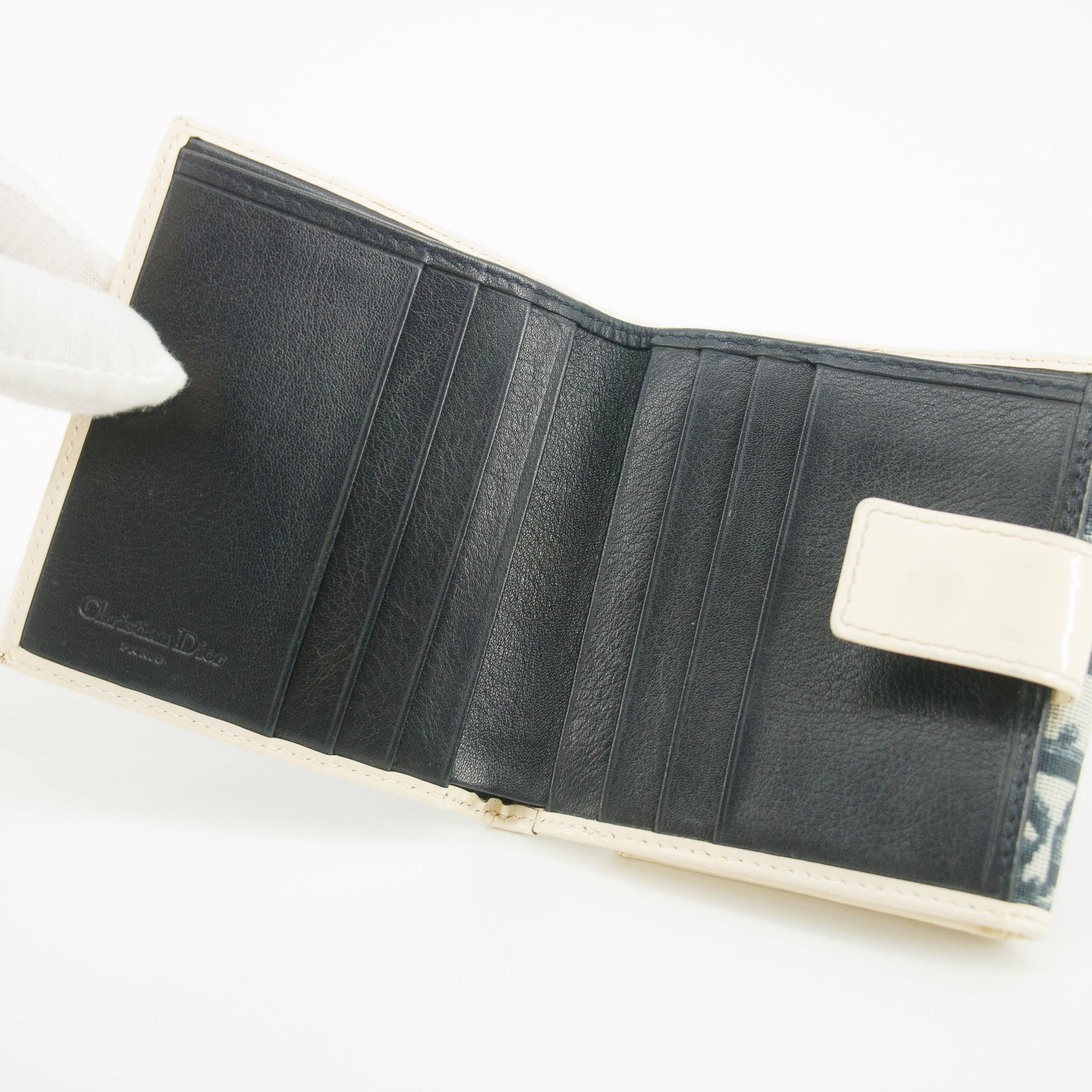 Christina Dior Trotter Canvas/Patent Leather Navy Compact Wallet #5300