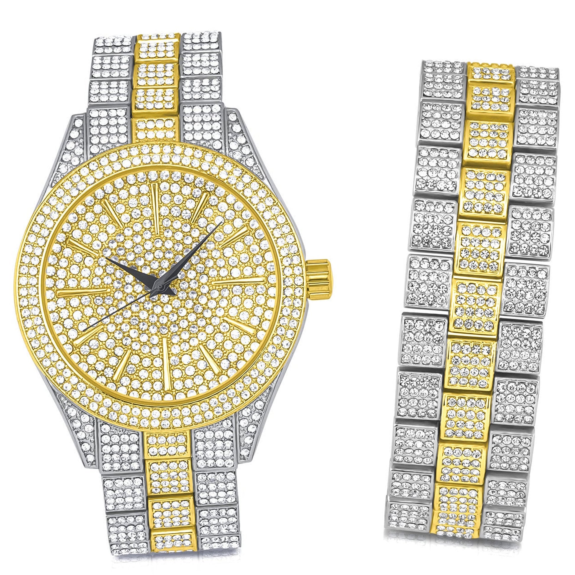 Rhinestone Iced Out Watch And Bracelet Set Bling Luxury