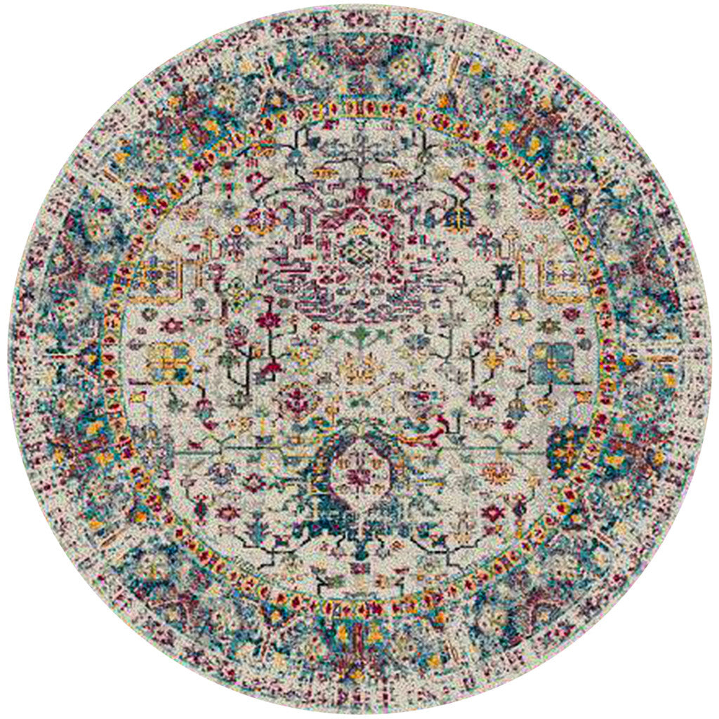 7' Gray Floral Power Loom Round Rug
