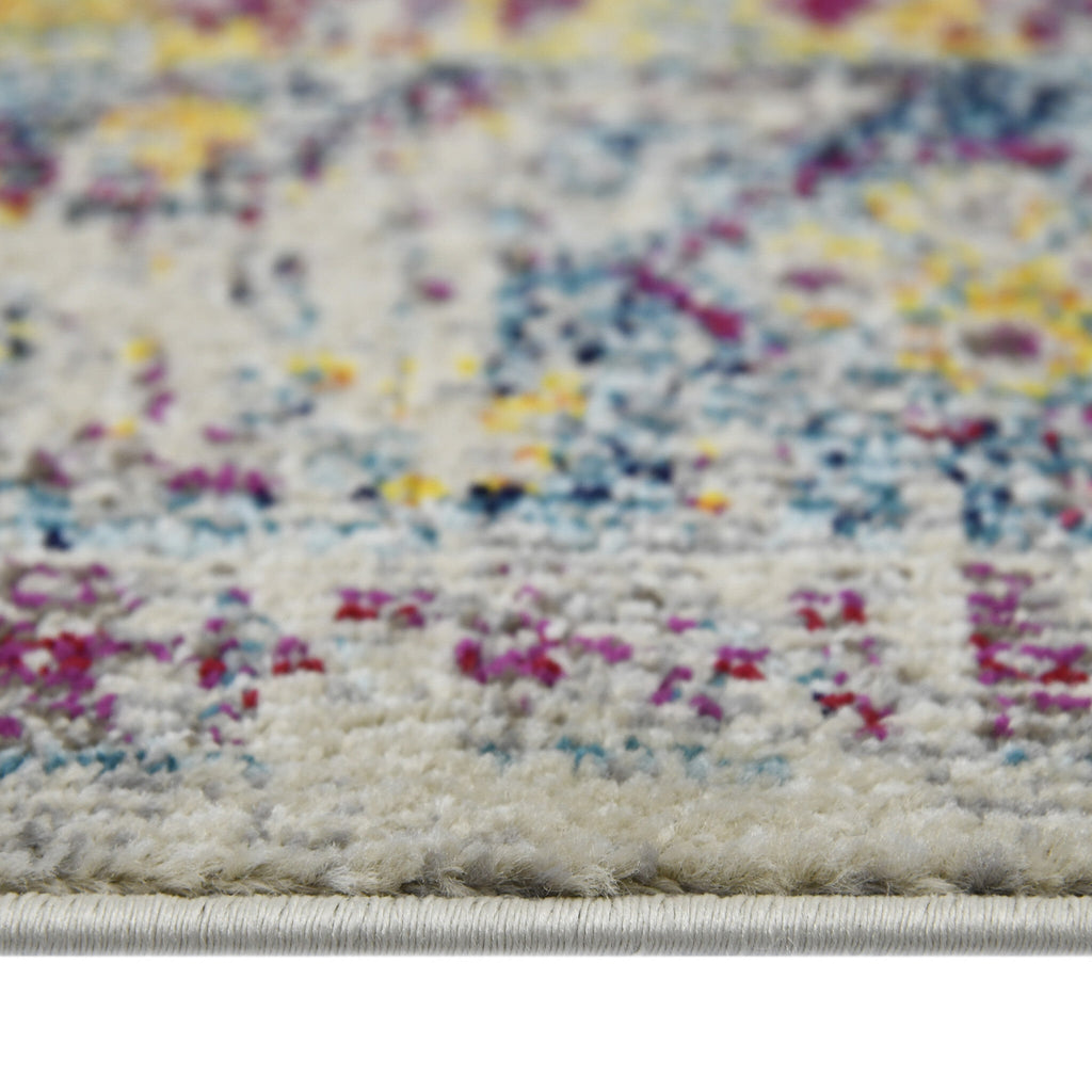 7' Gray Floral Power Loom Round Rug