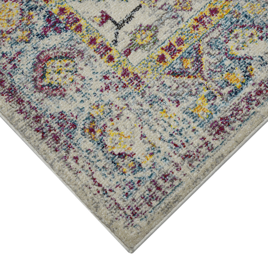 7' Gray Floral Power Loom Round Rug
