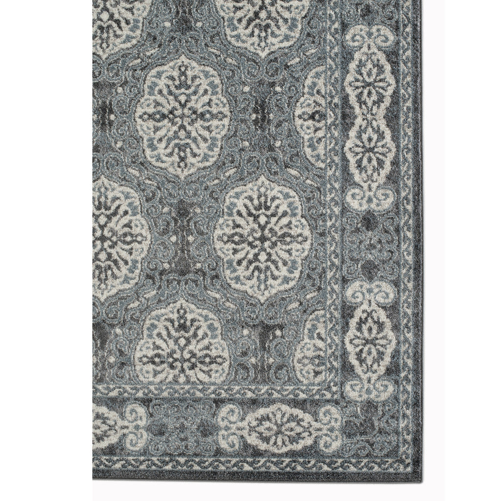 4' X 6' Charcoal and Ivory Medallion Power Loom Area Rug