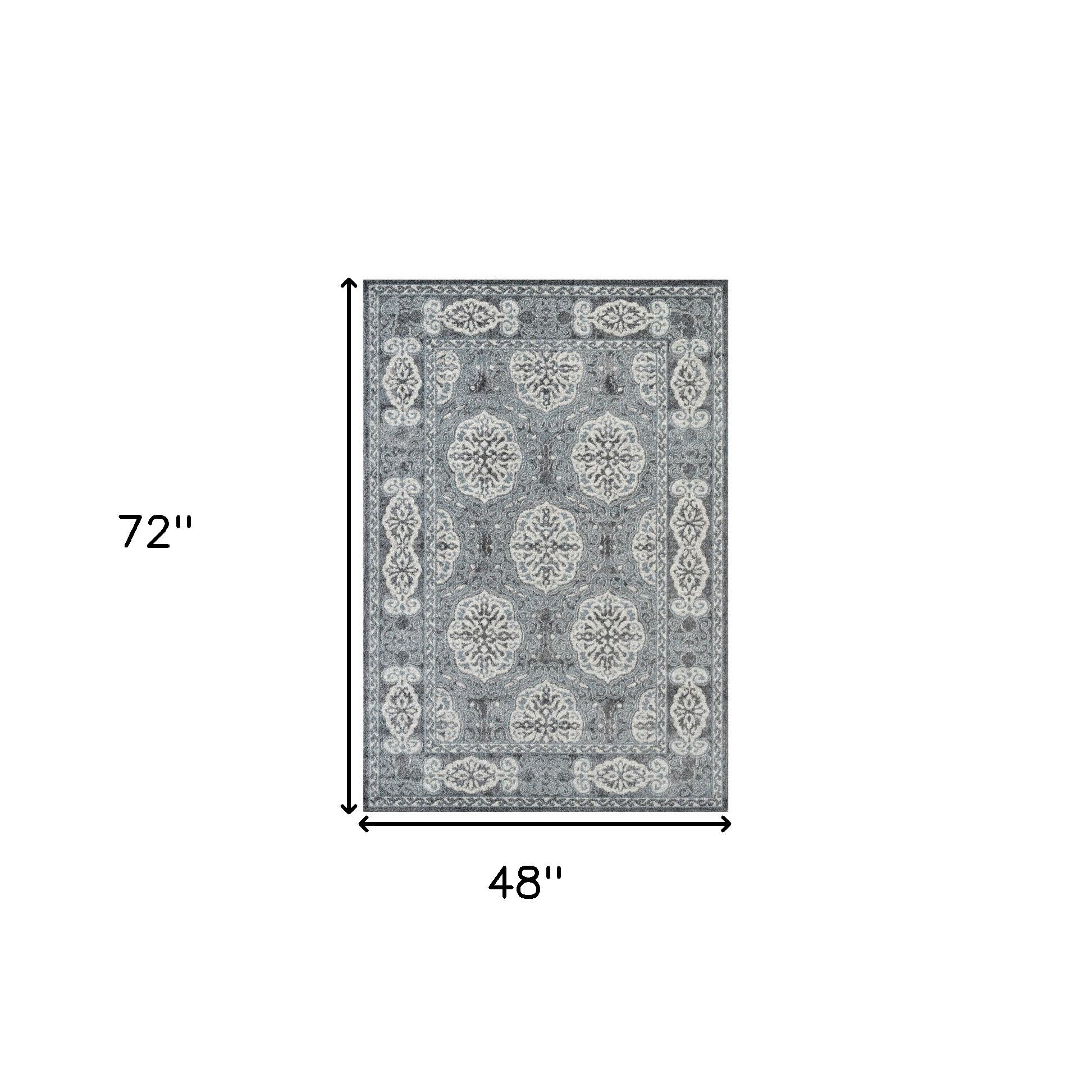 4' X 6' Charcoal and Ivory Medallion Power Loom Area Rug