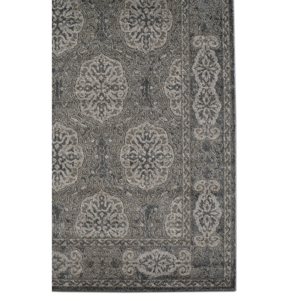 6' Charcoal and Gray Medallion Power Loom Round Rug